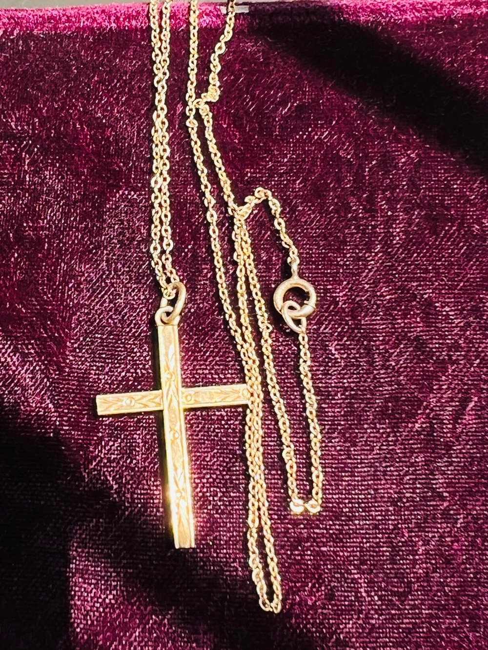 Vintage/Antique  12K Gold Filled Etched Cross Necklace